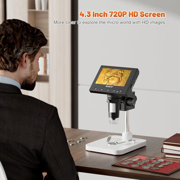 Microscope, LCD Digital Coin Microscope 1000x, Coin Magnifier with 8 Adjustable - Picture 2 of 9